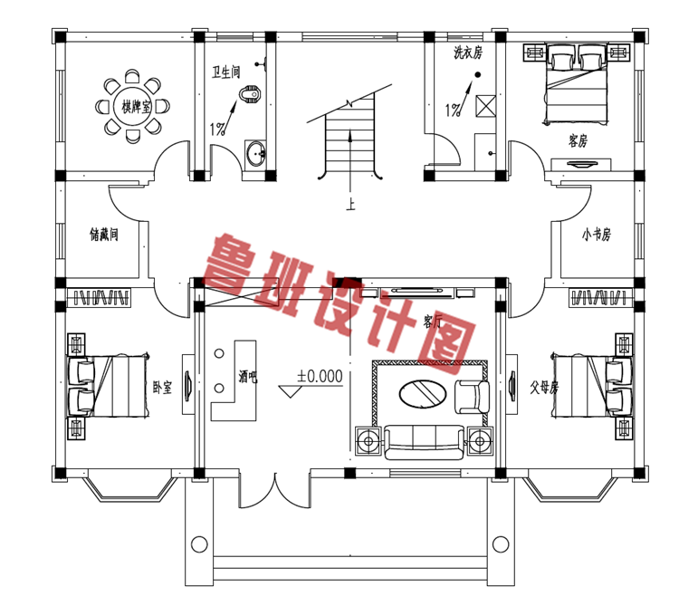 新颖二层双拼别墅设计一层户型图