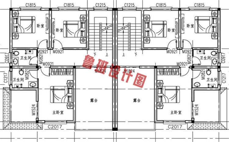 简欧风格三层双拼别墅自建房屋设计三层户型图