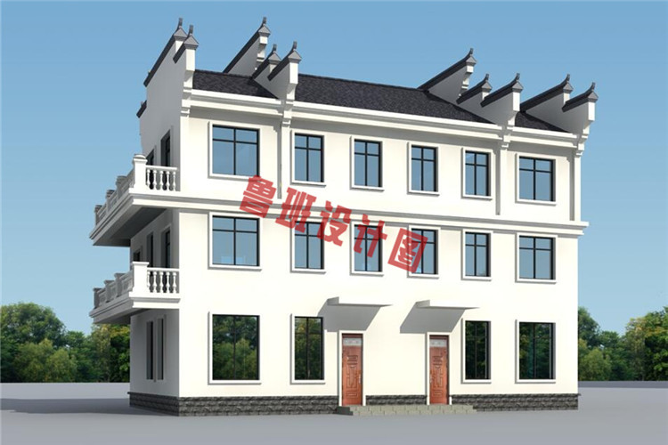 中式双拼三层小别墅设计外观图