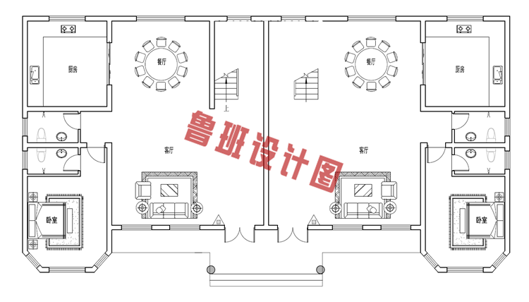 新农村二层半双拼别墅设计一层户型图