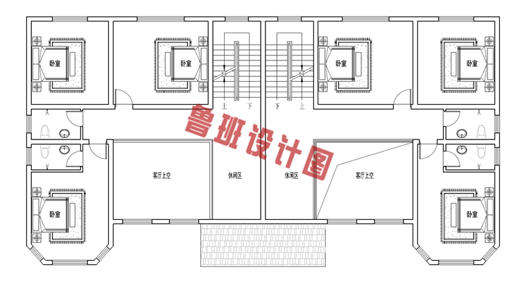 新农村二层半双拼别墅设计二层户型图