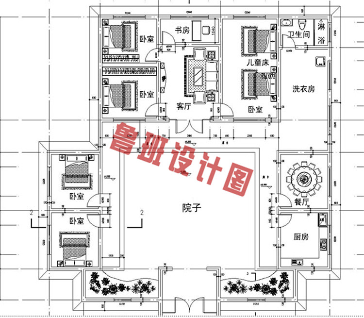 一层中式四合院别墅设计方案