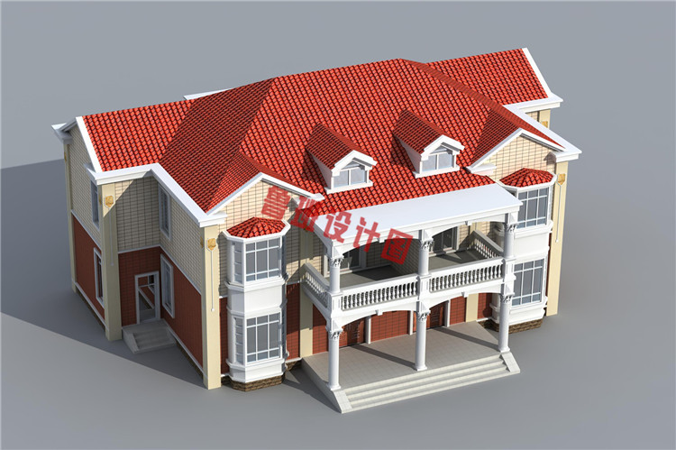 最新农村二层双拼房屋别墅设计鸟瞰图