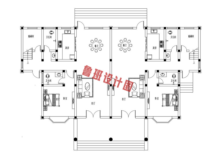 最新农村二层双拼房屋别墅设计一层户型图