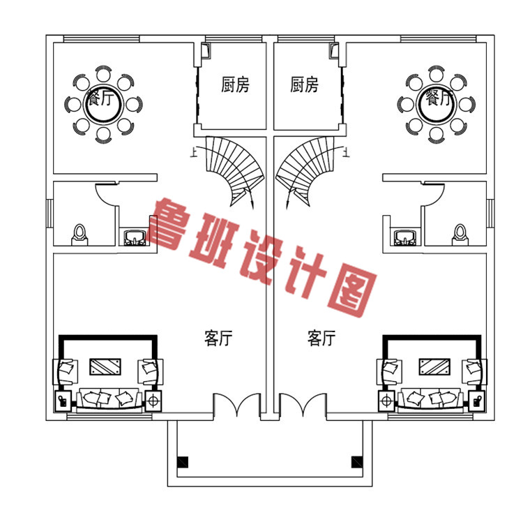 二层双拼别墅设计一层户型图