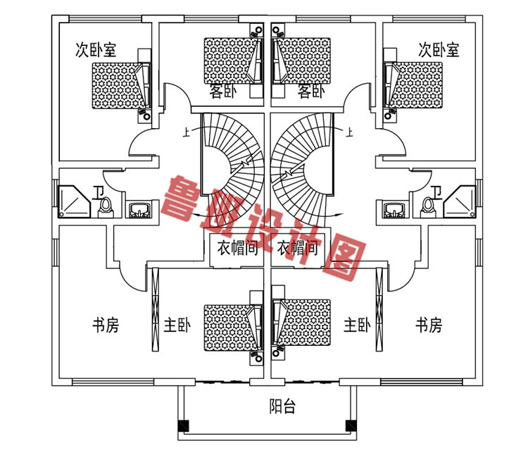 二层双拼别墅设计二层户型图