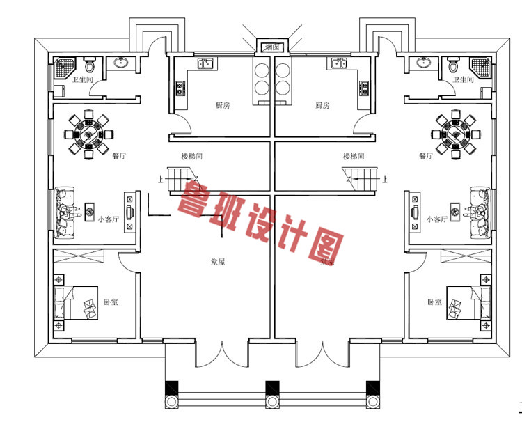 三层半双拼别墅设计一层户型图