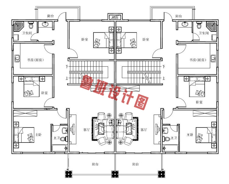 三层半双拼别墅设计二层户型图