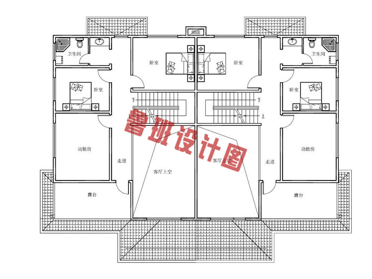 三层半双拼别墅设计三层户型图