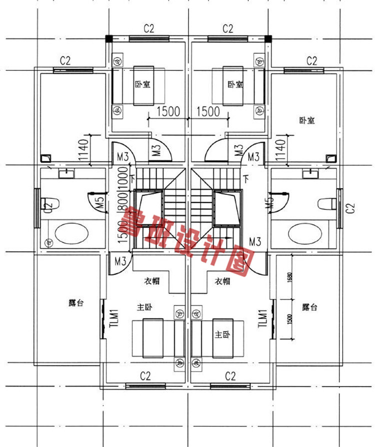 三层农村双拼别墅房屋设计三层户型图