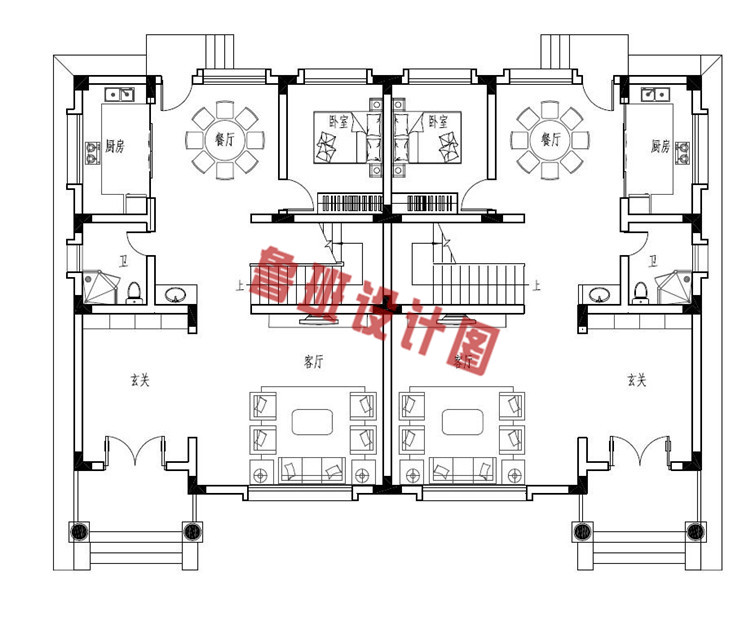 简单小户型双拼自建房推荐设计一层户型图