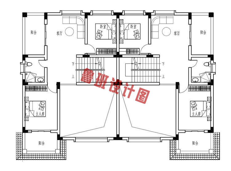 简单小户型双拼自建房推荐设计二层户型图