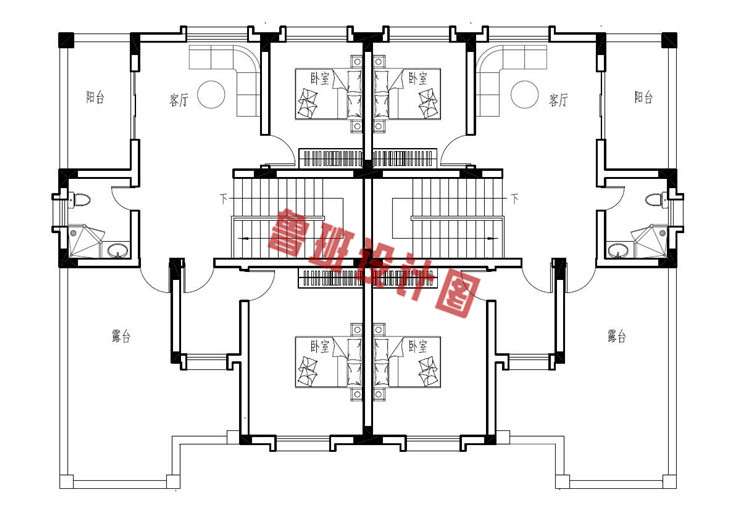 简单小户型双拼自建房推荐设计三层户型图