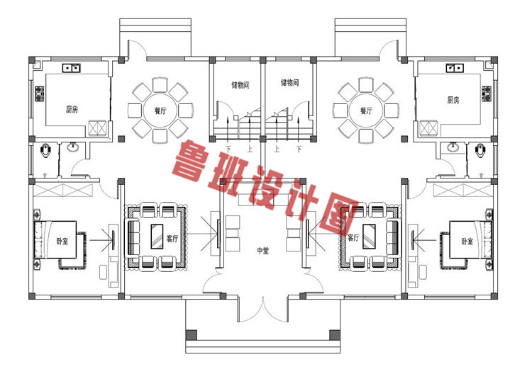 双拼三层别墅设计一层户型图