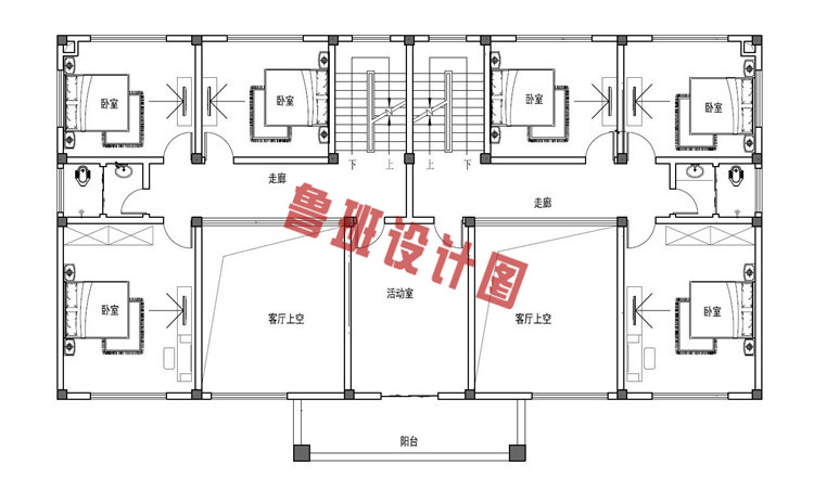 双拼三层别墅设计二层户型图