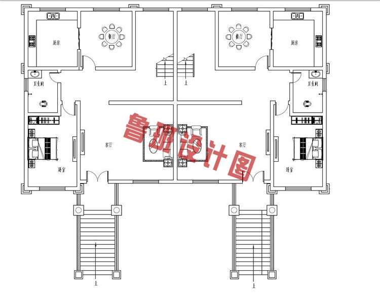 简欧三层双拼小别墅设计一层户型图