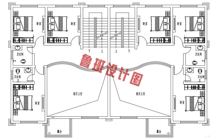 简欧三层双拼小别墅设计二层户型图