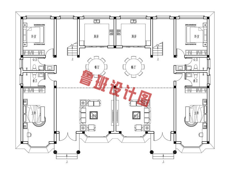 三层双拼别墅设计一层户型图