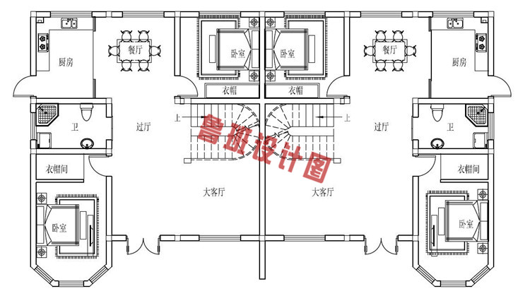 中式双拼别墅设计一层户型图