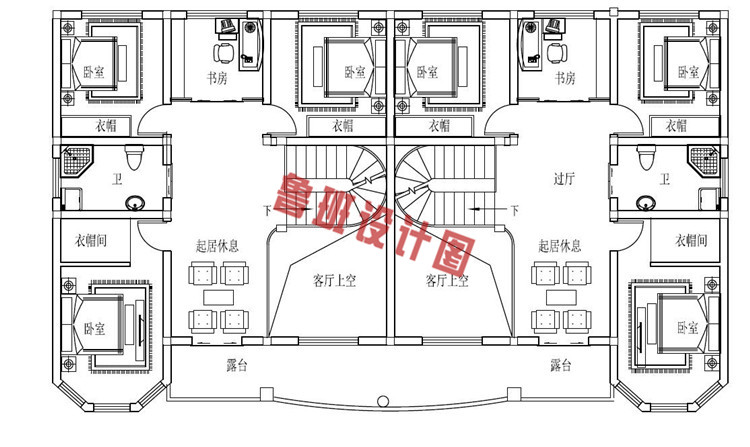 中式双拼别墅设计二层户型图