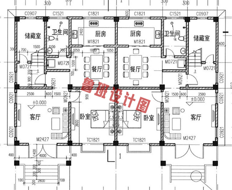 乡村三层双拼别墅设计一层户型图