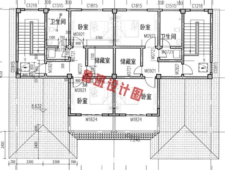 乡村三层双拼别墅设计三层户型图