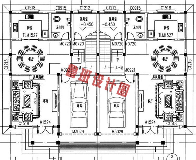 三层双拼户型设计一层户型图