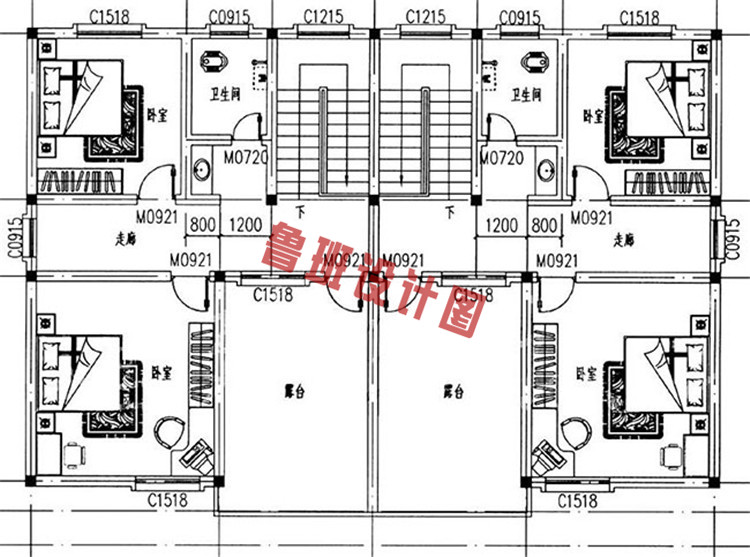 三层双拼户型设计三层户型图