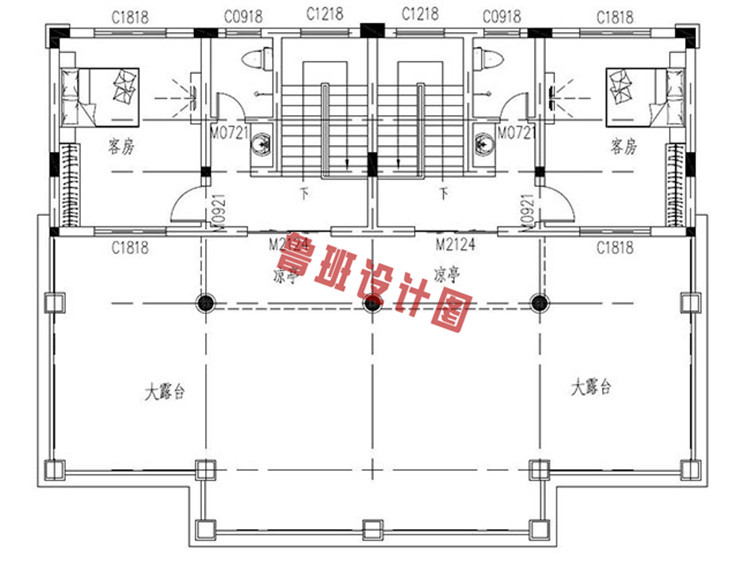 三层双拼联排别墅设计三层户型图