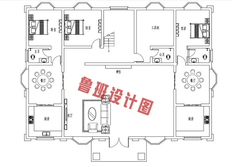 三层农村兄弟双拼别墅房屋设计一层户型图