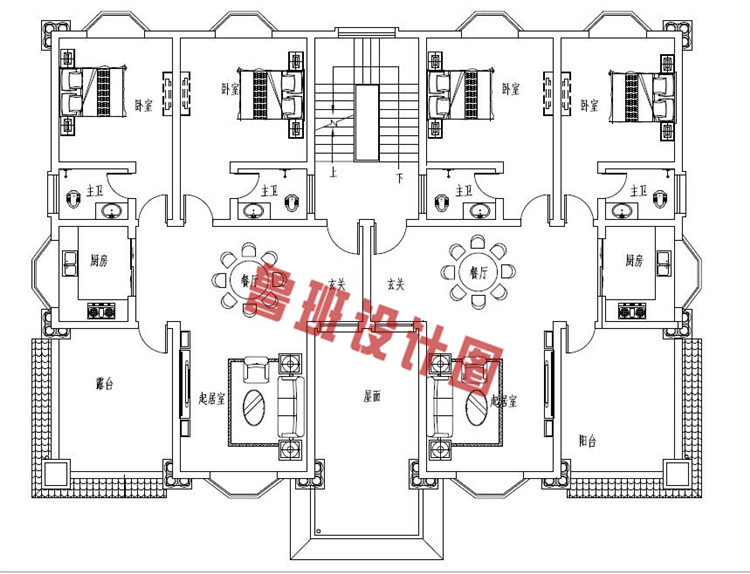 三层农村兄弟双拼别墅房屋设计三层户型图