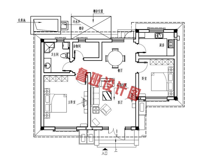 乡村美式一层小别墅设计室内户型图