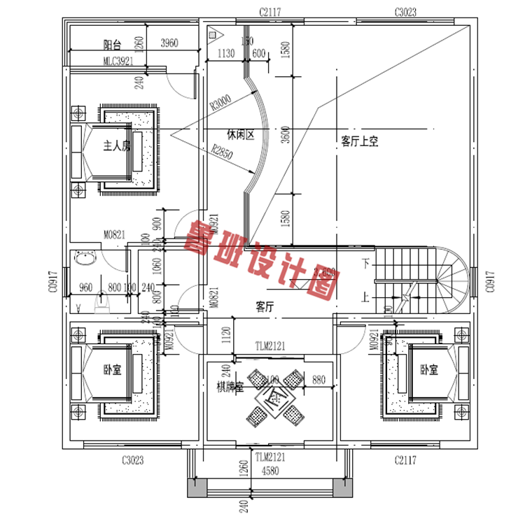 欧式三层别墅设计二层户型图