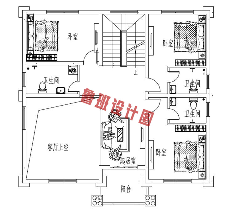 三层农村别墅设计二层户型图