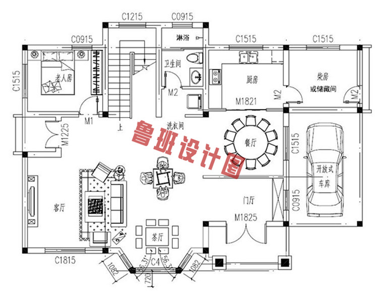 气派的美式三层别墅设计一层户型图