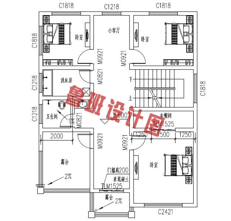 三层别墅设计二层户型图