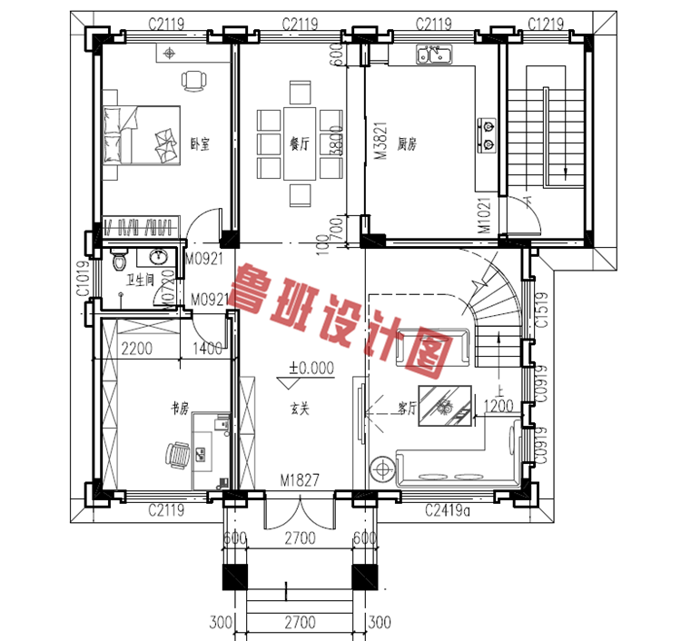 欧式楼中楼三层别墅设计一层户型图