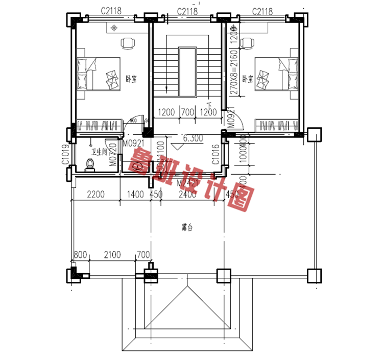 欧式楼中楼三层别墅设计三层户型图