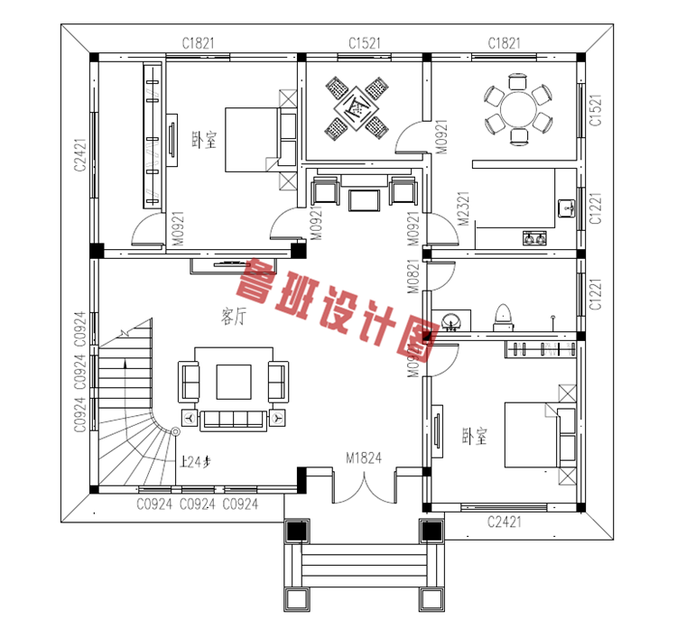 复式三层自建房屋设计一层户型图