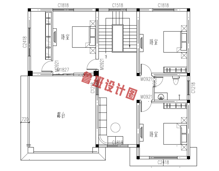 复式三层自建房屋设计三层户型图