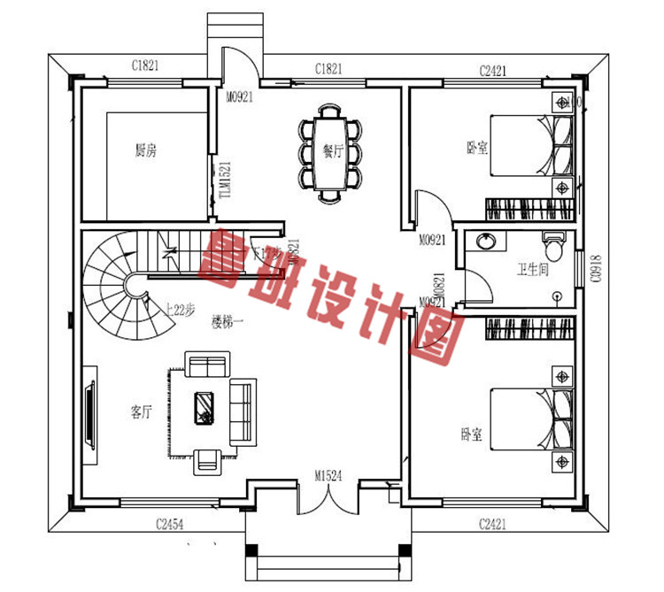 三层带地下室别墅洋房设计一层户型图