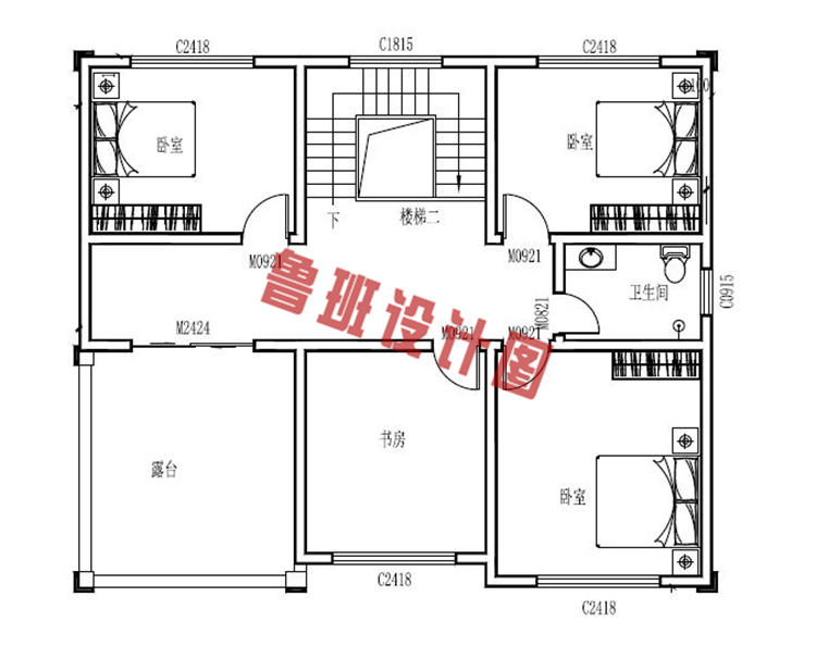 三层带地下室别墅洋房设计三层户型图