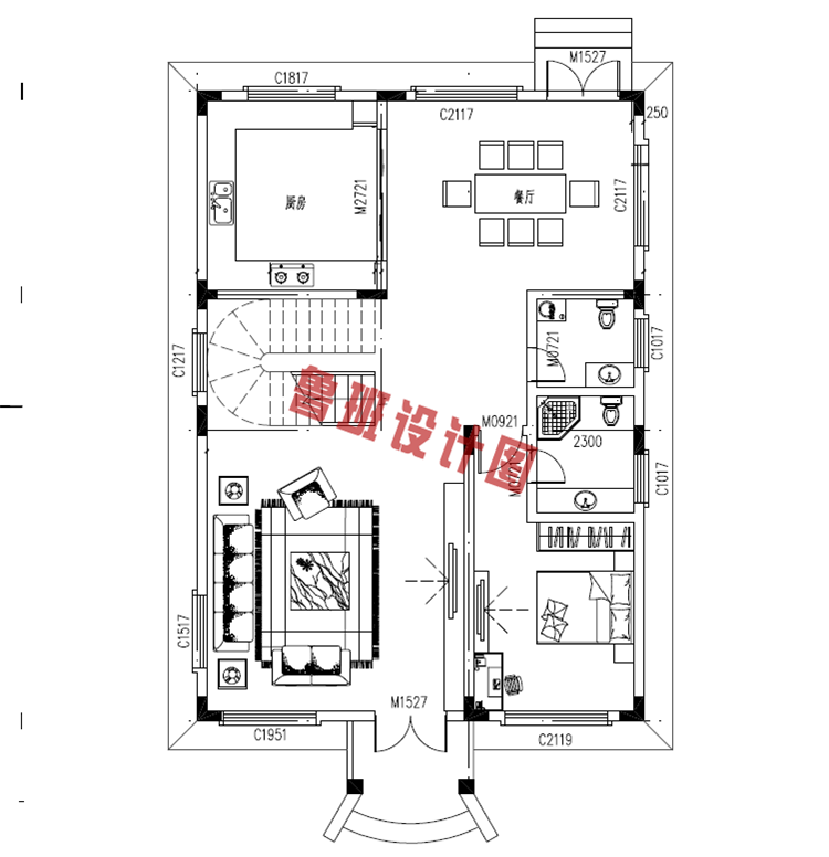 120平三层别墅设计一层户型图