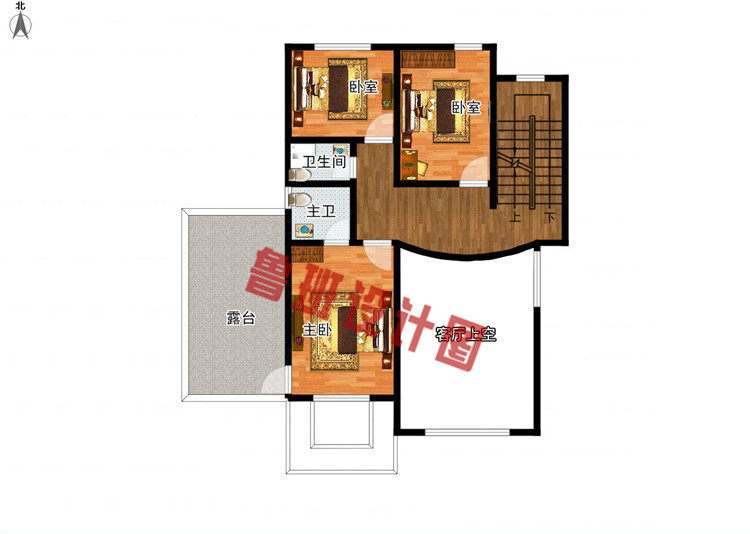 欧式三层别墅自建房屋设计二层户型图