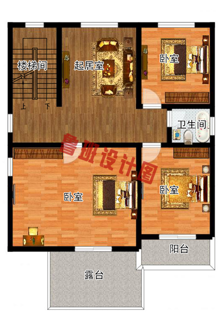 三层带车库别墅设计施工二层户型图