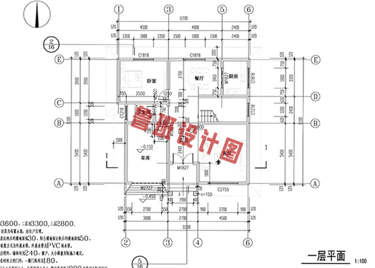 美式乡村三层别墅推荐设计一层户型图