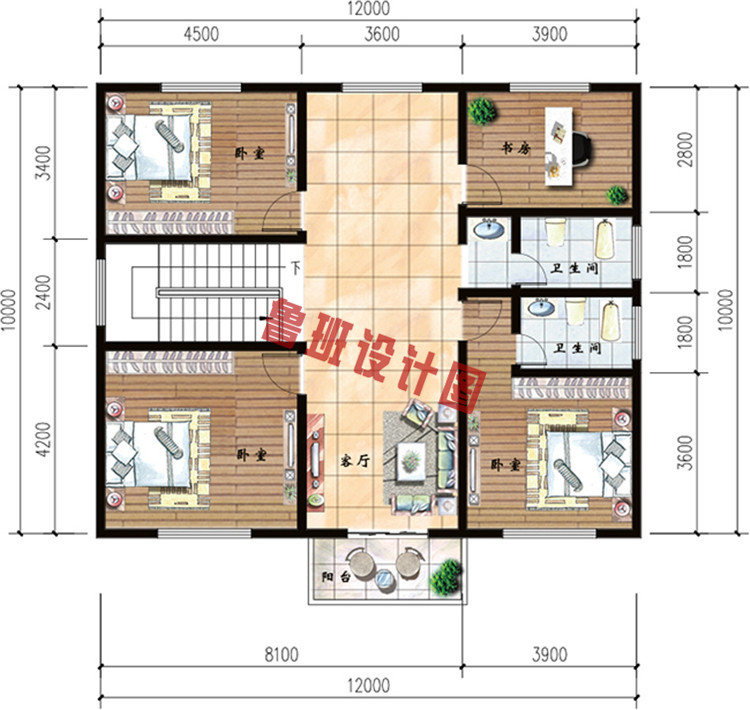 奢华简欧三层别墅设计二层户型图