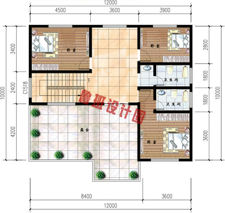 奢华简欧三层别墅设计三层户型图