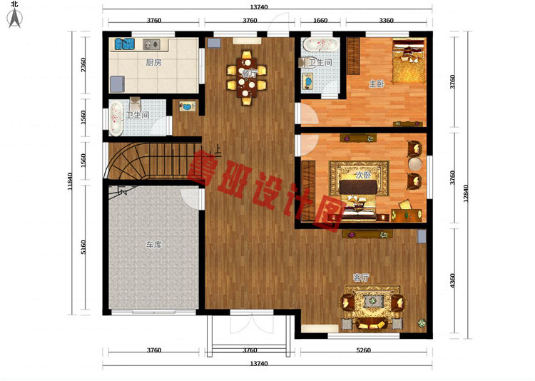 三层带露台+车库别墅设计一层户型图