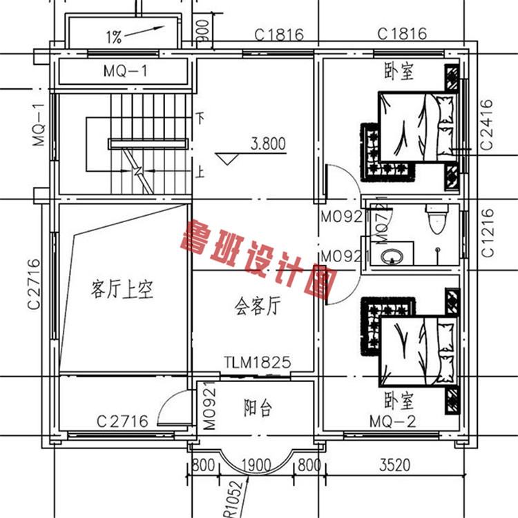 带车库三层半别墅设计二层户型图